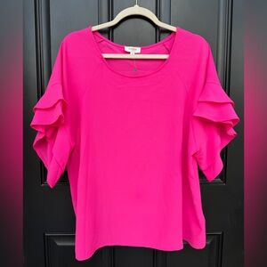 Umgee Hot Pink Ruffle Sleeve Blouse